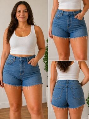 Old Navy High Rise Denim Shorts Size 14  Distressed Raw Hem